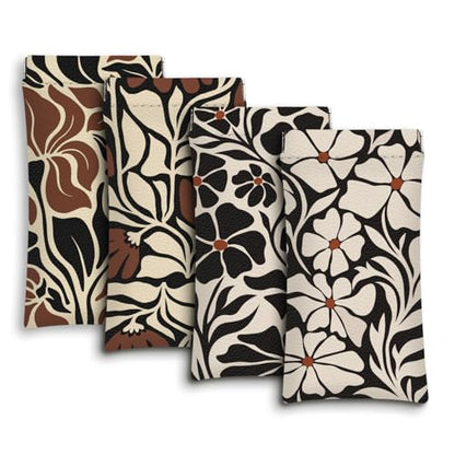 Eyeglass Cases 4 Pack,Boho Floral Pattern Sunglasses Case,PU Leather Soft Eye Glass Pouch for Women Men Student - color: Brown-floral