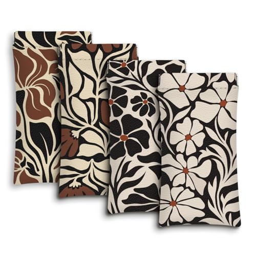 Eyeglass Cases 4 Pack,Boho Floral Pattern Sunglasses Case,PU Leather Soft Eye Glass Pouch for Women Men Student - color: Brown-floral