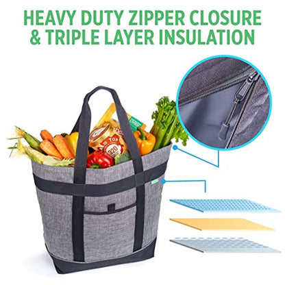 Jumbo Insulated Cooler Bag (Charcoal) with HD Thermal Insulation - Premium, Collapsible Soft Cooler Makes a Perfect Insulated Grocery Bag, Food Delivery Bag, Travel Bag, Beach or Picnic Bags - color: Charcoal