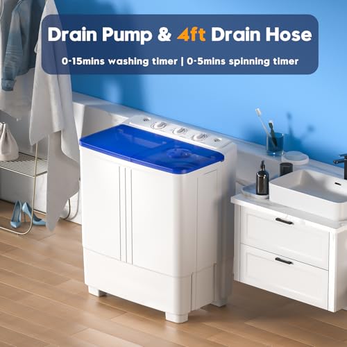 Auertech Portable Washing Machine, 20lbs Twin Tub Washer Mini Compact Laundry Machine with Drain Pump, Semi-automatic 12lbs Washer 8lbs Spinner Combo for Dorms, Apartments, RVs - size: 20lbs Capacity