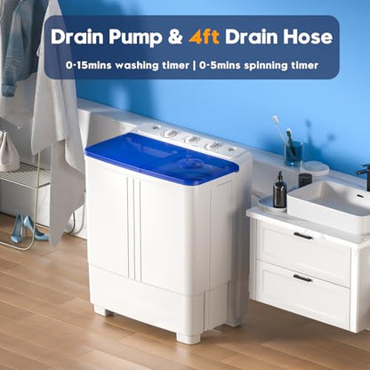 Auertech Portable Washing Machine, 20lbs Twin Tub Washer Mini Compact Laundry Machine with Drain Pump, Semi-automatic 12lbs Washer 8lbs Spinner Combo for Dorms, Apartments, RVs - size: 20lbs Capacity