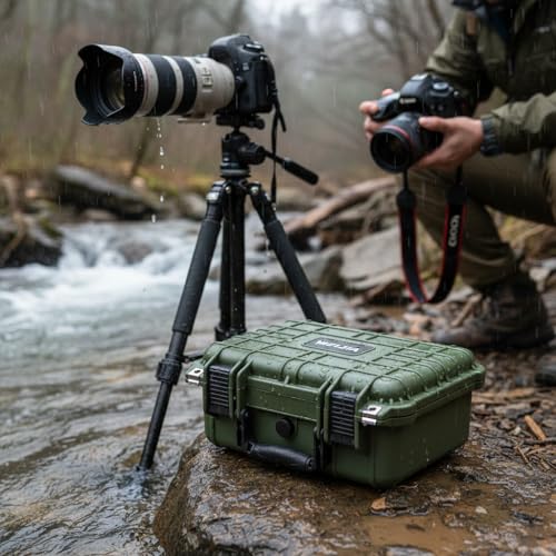 MEIJIA Portable All Weather Waterproof Protective Case,Hard Case,Camera Case With Customized Fit Foam,Fit Use of Drones,Camera,Equipments,Pistols,13.35 x11.63x5.98inches (Green) - color: Green