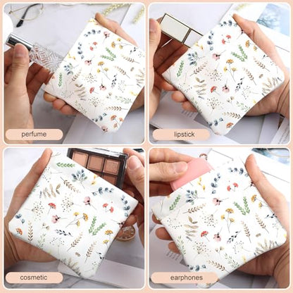 2Pcs PU Leather Small Squeeze Coin Purse Pouch Mini coin Bag Unique And Cute Wallet Cosmetic Bags Change Bag For Women Girls Men White And Purple Floral - color: White And Purple Floral