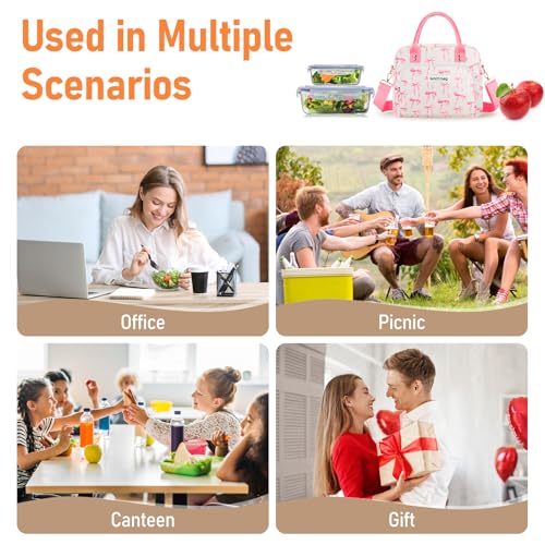 Lunch Bag Large Insulated Lunch Box for Women Adult Cute Pink Lunchbox Lunch Bags Boxes Pail with Shoulder Strap for Work Mom Picnic Office Travel 11.4×6.8×9.1 inches 11.5L (Pink Bow) - color: Pink Bow