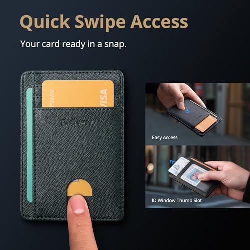 Buffway Slim Minimalist Front Pocket RFID Blocking Leather Wallets for Men and Women - Cross Blackish Green - color: Cross Blackish Green