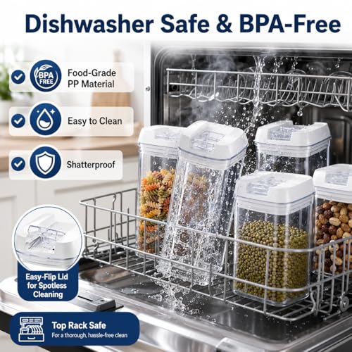 7-Piece Airtight Food Storage Containers with Lids, Clear Stackable Pantry Organization Set for Flour, Sugar, Cereal, Snacks and Kitchen Storage