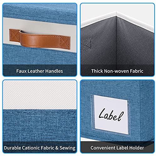 GhvyenntteS Fabric Storage Bins with Lids (3 Pack), Large Closet Storage Baskets with Lid and 3 PU Handles, Foldable Fabric Storage Boxes with Label Window for Home Office (Blue, 15" x 11" x 9.7") - color: Blue with White, size: Large-3 Pack