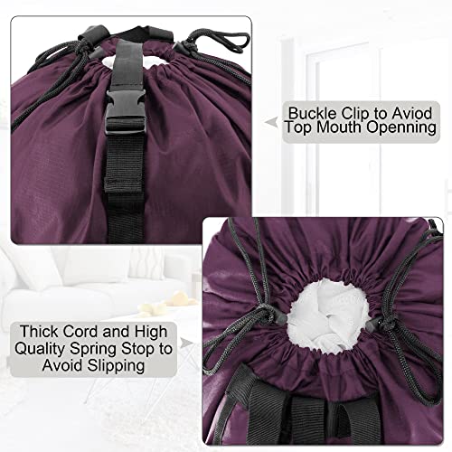 BeeGreen Laundry-Bag-Backpack-Heavy-Duty, Burgundy Nylon Drawstring Portable Laundry Backpack Foldable Extra Large Dirty Clothes Travel Bag College Dorm Apartment Essentials - color: Maroon, style: With Front Zipper Pocket