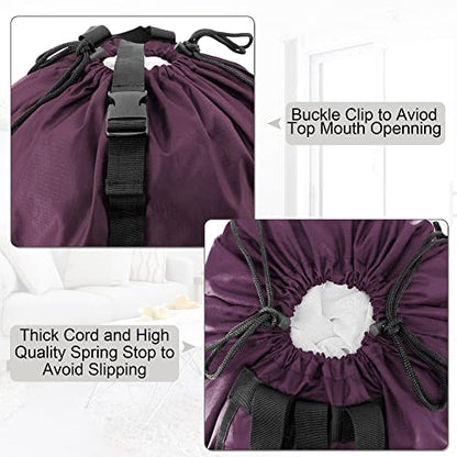 BeeGreen Laundry-Bag-Backpack-Heavy-Duty, Burgundy Nylon Drawstring Portable Laundry Backpack Foldable Extra Large Dirty Clothes Travel Bag College Dorm Apartment Essentials - color: Maroon, style: With Front Zipper Pocket