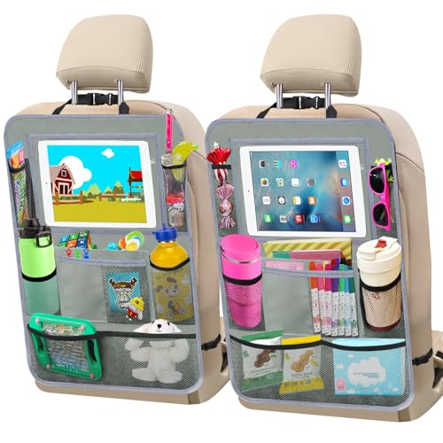 Car Backseat Organizer ，2 Pack Car Organizer Back Seat with 11" Tablet Holder, 10 Storage Pockets Seat Back Protectors Kick Mats for Kids Toddlers, Travel Accessories (Grey) - color: Grey, size: 2 Pack