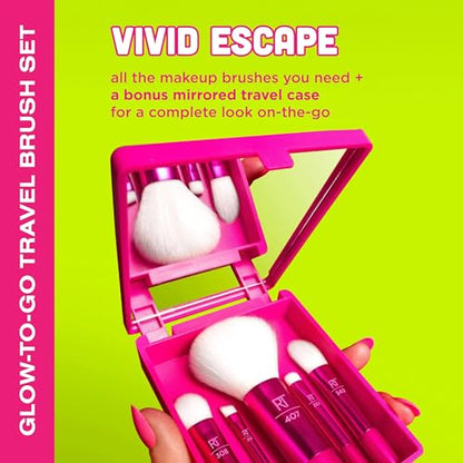 Real Techniques Vivid Escape Glow-To-Go Travel Makeup Brush 6 Piece Set, Mini Size Makeup Brushes for Eyeshadow, Concealer, Contour, & Blush, Includes Mirror Cosmetic Case, Cruelty-Free & Vegan - size: 1 Count (Pack of 6)