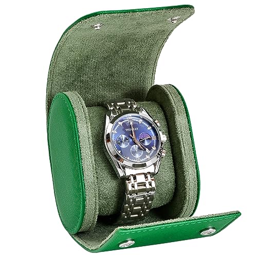ROSELLE Watch Case for Men and Women with Suede Lining - Watch Roll Travel Case - Storage Organizer and Display (Green Cross-1 Slot) - color: Green-1