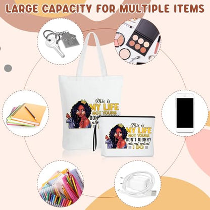 Roowest 8 Pcs Juneteenth African American Gifts for Women Bulk Inspirational 4 Tote Bags 4 Makeup Bags Zipper Work Travel(Classic Style) - style: Classic Style