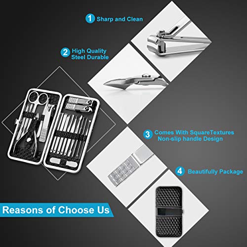 Yougai Nail Clippers Set - 18 Pcs Professional Manicure Pedicure Kit Gifts for Fathers Day Men Women, Stainless Steel Fingernail Toenail Cutters, Nail Care Grooming Tools with Leather Travel Case - color: Black