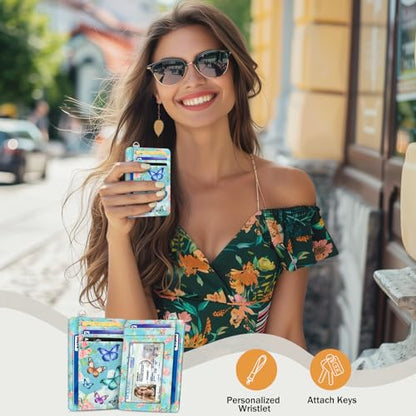 Yonlevres Credit Card Holder Slim Wallet, Butterfly RFID Wallet Women Front Pocket Small Card Holder, Travel Cute Funny Thin Card Case ID Window PU Leather RFID Blocking Card Organizer Gifts Girls - color: Butterfly Flower