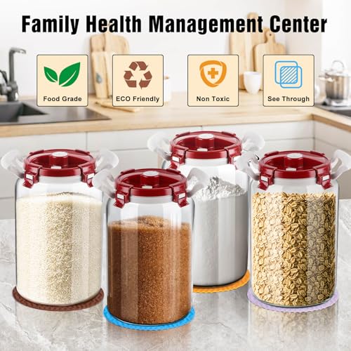 2.6 Gallon Glass Rice Storage Container with Airtight Lid & Handle, 10L Large Glass Food Storage Jar for 20 lb Rice or 10 lb Flour, Wide Mouth Pantry Canister with Silicone Base