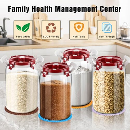 2.6 Gallon Glass Rice Storage Container with Airtight Lid & Handle, 10L Large Glass Food Storage Jar for 20 lb Rice or 10 lb Flour, Wide Mouth Pantry Canister with Silicone Base