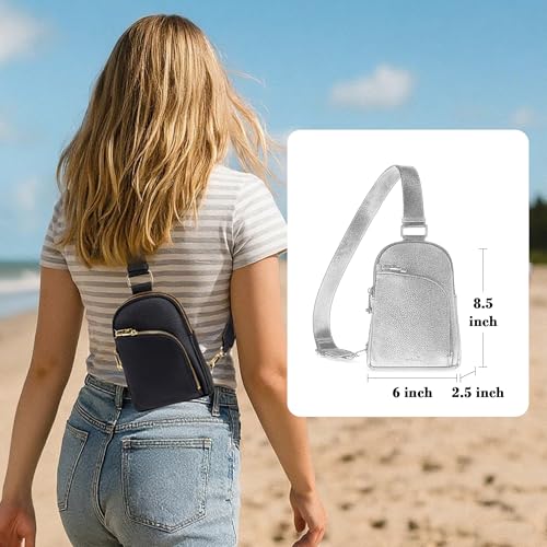 INICAT RFID Blocking Sling Bag, Anti Theft Crossbody Bag for Women Compact Travel Purses Leather - color: Black Rich