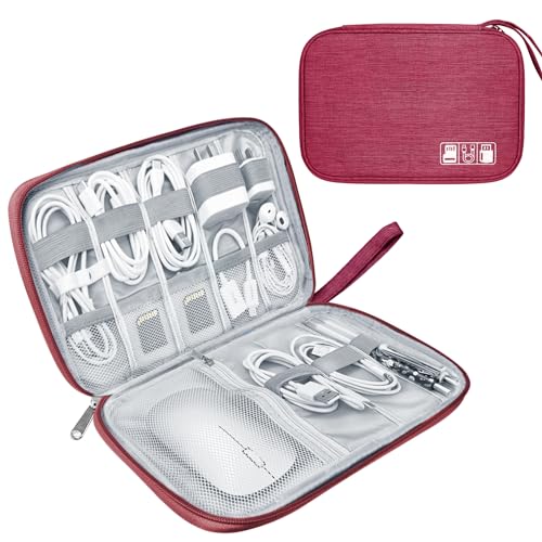Lcsmaokin Electronics Travel Organizer,Portable Waterproof Electronic Travel Storage Bag for Small Charging Cord Storage,Charger,Small Electronics,SD Card etc,for Travel,Business -Wine Red - color: A-Wine Red, size: Single Layer