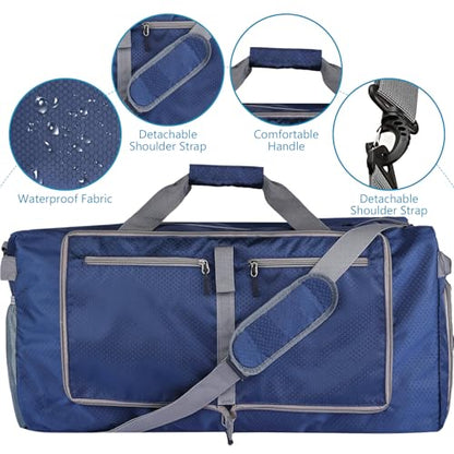 60L Duffle Bag with Shoes Compartment - Foldable&Large Capacity Travel Duffel Bags, Lightweight & Water-Resistant Gym Bag - Dark Blue - color: 60L-Dark Blue