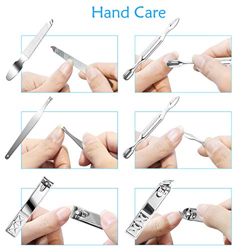 Teamkio Manicure Pedicure Set Nail Clippers Travel Hygiene Kit Stainless Steel Nail Cutter Care Set Scissor Tweezer Knife Ear Pick Utility Tools Grooming Kits with Leather Case 18 in 1 pcs (Black) - color: Black