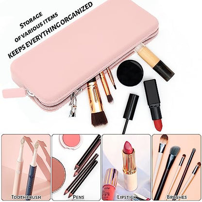 Sakolla Travel Makeup Brush Holder, Silicone Makeup Brush Bag with Zipper Closure, Makeup Brushes Organizer Case Washable Makeup Pouch Holder Case for Daily, Work, Essentials（Pink） - color: Regular Pink