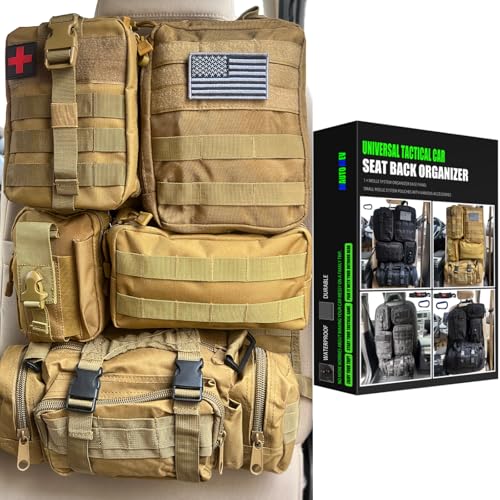 7 PACK Tactical Seat back organizer Truck organizer With 6 Detachable Pouches Universal For Car Truck Ford Jeep Military-Grade Heavier Panels With Multi-functional Packs (khaki) - color: khaki