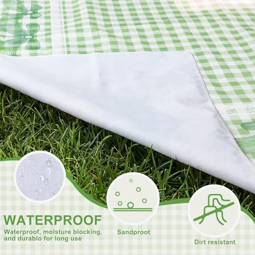 Qinyoung Bow Checkered Extra Large Picnic Blanket 79''x79'' Green Waterproof Foldable Blankets Sandproof Picnic Mat for Beach Spring Camping Grass Lawn Park Cute Couple Gifts Ideas Wedding Registry