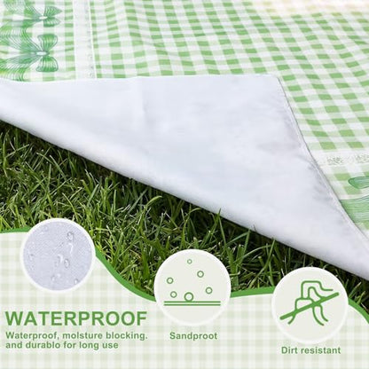 Qinyoung Bow Checkered Extra Large Picnic Blanket 79''x79'' Green Waterproof Foldable Blankets Sandproof Picnic Mat for Beach Spring Camping Grass Lawn Park Cute Couple Gifts Ideas Wedding Registry
