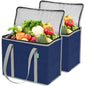 Creative Green Life XL Insulated Reusable Grocery Bags (2-Pack) - Premium Quality Cooler Bags with Hard Bottom Insert, Stands Upright, Washable - color: Navy Blue