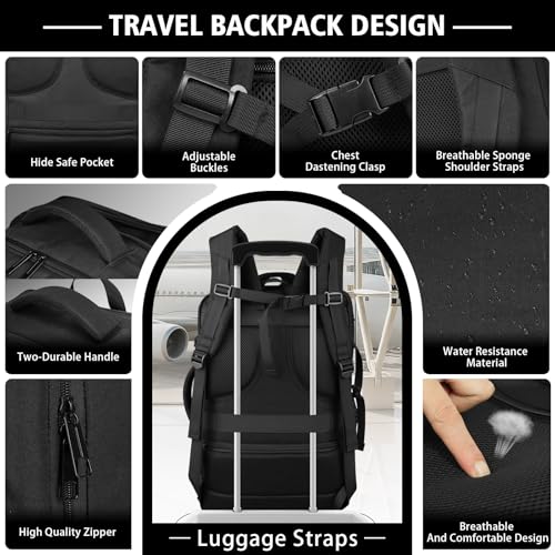 Ample Space Travel Backpack with LifetimeWarranty,Expandable Carry on Backpack with Cable Access Port,Fits 17.3"Laptop Notebook,Water Resistant Weekender Backpack Business Trips,Daily Travel,Black - color: Black, size: 17.3inch (19"x12.5"x8.5")