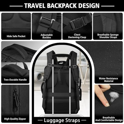 Ample Space Travel Backpack with LifetimeWarranty,Expandable Carry on Backpack with Cable Access Port,Fits 17.3"Laptop Notebook,Water Resistant Weekender Backpack Business Trips,Daily Travel,Black - color: Black, size: 17.3inch (19"x12.5"x8.5")