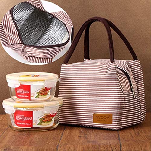 2PCS Lunch Bags 2PCS Reusable Lunch Tote Bags Portable Lunch Cooler Bag Lunch Holder Insulated Lunch Box Bag for Picnic Office Beach (Blue+Brown) - color: Blue+Brown