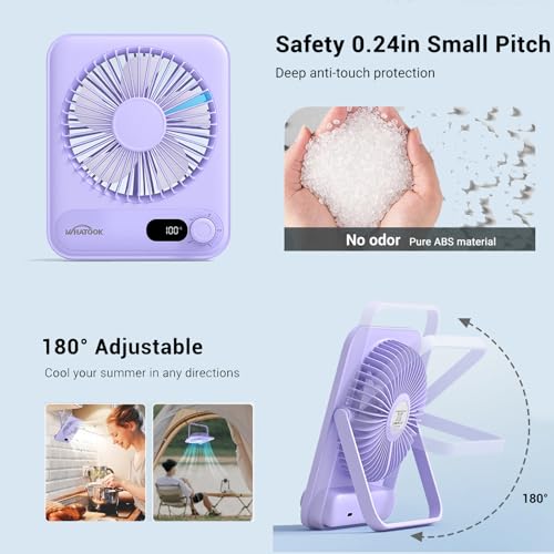 WHATOOK Small Desk Fan Personal Fans: 5000mah 25 Hours Battery Office Quiet Mini Desktop Fan Portable Rechargeable Travel Essentials (Purple, 2000 mAh) - color: Purple