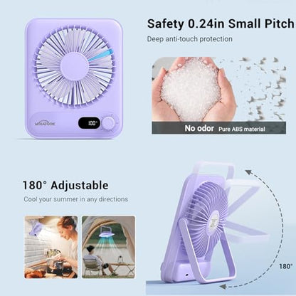 WHATOOK Small Desk Fan Personal Fans: 5000mah 25 Hours Battery Office Quiet Mini Desktop Fan Portable Rechargeable Travel Essentials (Purple, 2000 mAh) - color: Purple