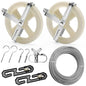 Outdoor Clothesline Kit, 150.9FT Heavy Duty Plastic Coated Wire Rope, Includes 2 Durable Pulleys, 2 S-Type Dividers, 1 Tightener, 2 Screw Hooks & 2 Expansion Screws