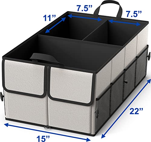 EPAuto Foldable Car Trunk Organizer for SUV, 3-Compartment with Removable Divider, Gray - color: Grey, size: 3-Compartment w/o Lids