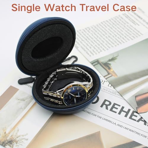 Watch Travel Case Single Storage - Fits all Wristwatches & Smart Watches up to 50mm Watch Travel Box Organizer and Display for Men and Women(BLUE) - color: PU-BLUE
