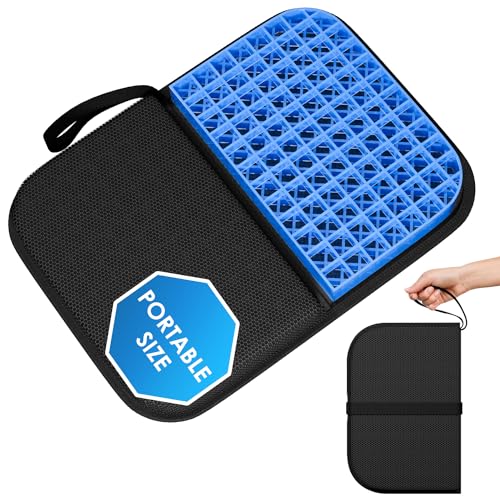 WISIMMALL Gel Seat Cushion Portable Travel Cushions, 16.5" x 12" Large Size Super Thick Foldable Chair Seat Cushion Lightweight for Car Office Chair Wheelchair, Pressure Sores Tailbone Pain Relief - size: L-Black