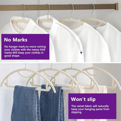 MIZGI Premium Velvet Hangers 50-Pack,No Shoulder Bump Hangers W/Tie Bar Ultra Thin Space Saving Non Slip Hanger Heavy Duty Felt Rounded Clothes Hanger for Sweaters,Coat,Jackets,Pants,Shirts - color: Ivory