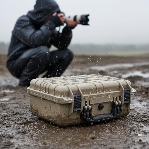 MEIJIA Portable All Weather Waterproof Protective Case,Hard Case,Camera Case With Customized Fit Foam,Fit Use of Drones,Camera,Equipments,Pistols,13.35 x11.63x5.98inches (Desert Tan) - color: Desert Tan
