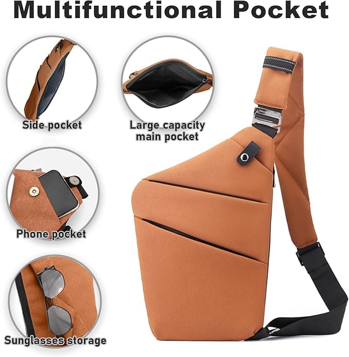 Anti Theft Travel Bag, One Shoulder Large Capacity Cross-body Bag Chest Fashion Lightweight Sling Bags for Travel Sports - color: Brown, style: Right Shoulder