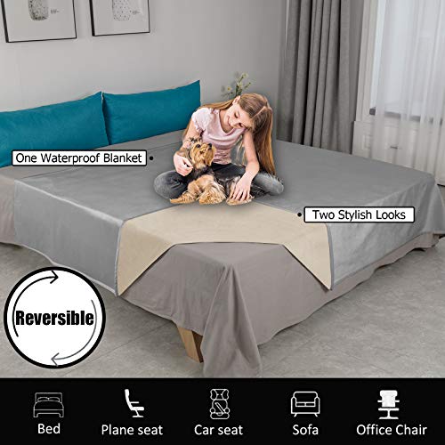 Ameritex Pet Bed Blanket Reversible 100% Waterproof Velvet Super Soft for Sofa and Bed (40x60 Inches, Light Grey+Beige) - color: Light Grey+beige, size: 40x60 Inches