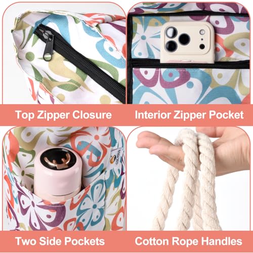 CaCTOUR Large Beach Bag Women,Beach Bags Waterproof Sandproof with Zipper Wet Pocket,Beach Tote Pool Bag for Swim Gym Travel - color: Flower