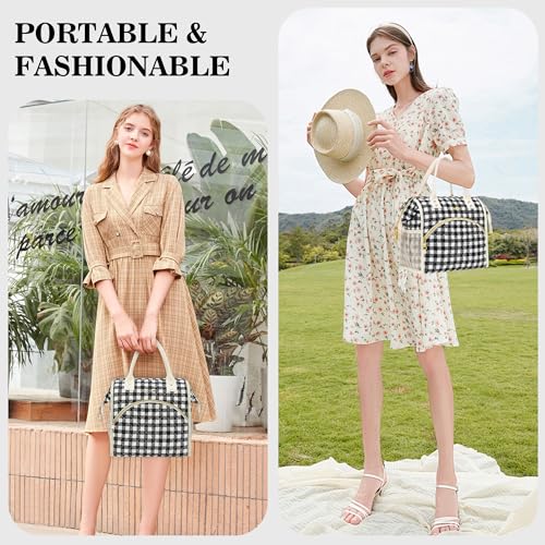 LOKASS Insulated Lunch Bag Women- Reusable 10 L Lunch Box for Women - Leakproof Tote Cooler Bag for Adults Work, Beach, Travel, Picnic （Black&White Diamond Grid） - color: Black Check
