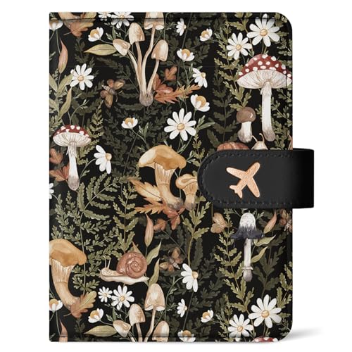 Passport Holder for Travel Essentials, RFID Blocking Leather Cover Wallet with Magnetic Closure, Aesthetic & Cute Passport Book Case for Women and Men - Mushroom - color: Q.Mushroom