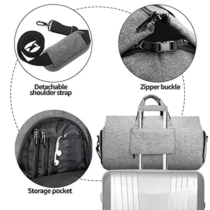 UNIQUEBELLA Convertible Garment Bag for Travel Carry on Garment Duffel Suit Bag with Shoe Compartment Weekend Flight Bag for Men - color: Grey