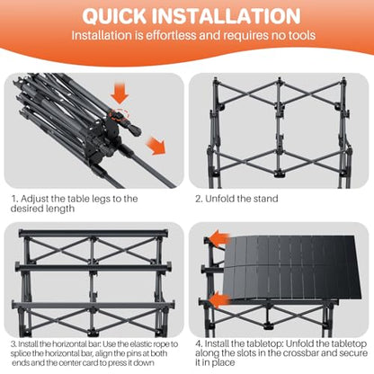 FUNYKICH Folding Camping Table(L26.4''xW22.8''), Aluminum Roll-up Portable Picnic Table with 2 Adjustable Height(17.3'' & 27.6'') for Picnic, Camping, BBQ, Party, Backyard, Beach - size: 26.4''L x 22.8''W x (28''/17.3'')H