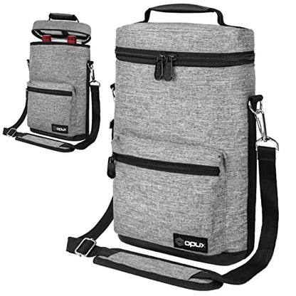 opux Wine Bag 2 Bottle Wine Tote Carrier, Insulated Wine Cooler Bag for Travel Picnic, Leakproof Portable Padded Case, Wine Gifts For Women Men Wine Lovers Christmas, Heather Gray - color: Heather Grey
