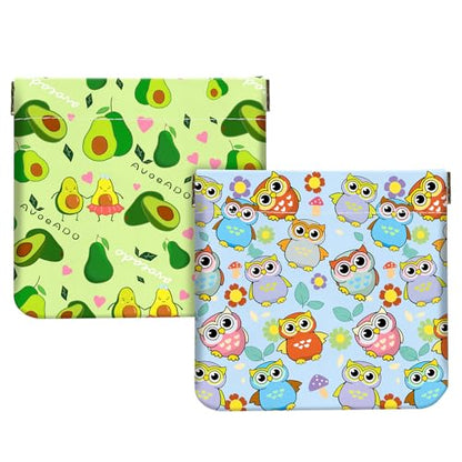 2Pcs PU Leather Small Squeeze Coin Purse Pouch Mini coin Bag Unique And Cute Wallet Cosmetic Bags Change Bag For Women Girls Men Owl and Avocado - color: Owl and Avocado